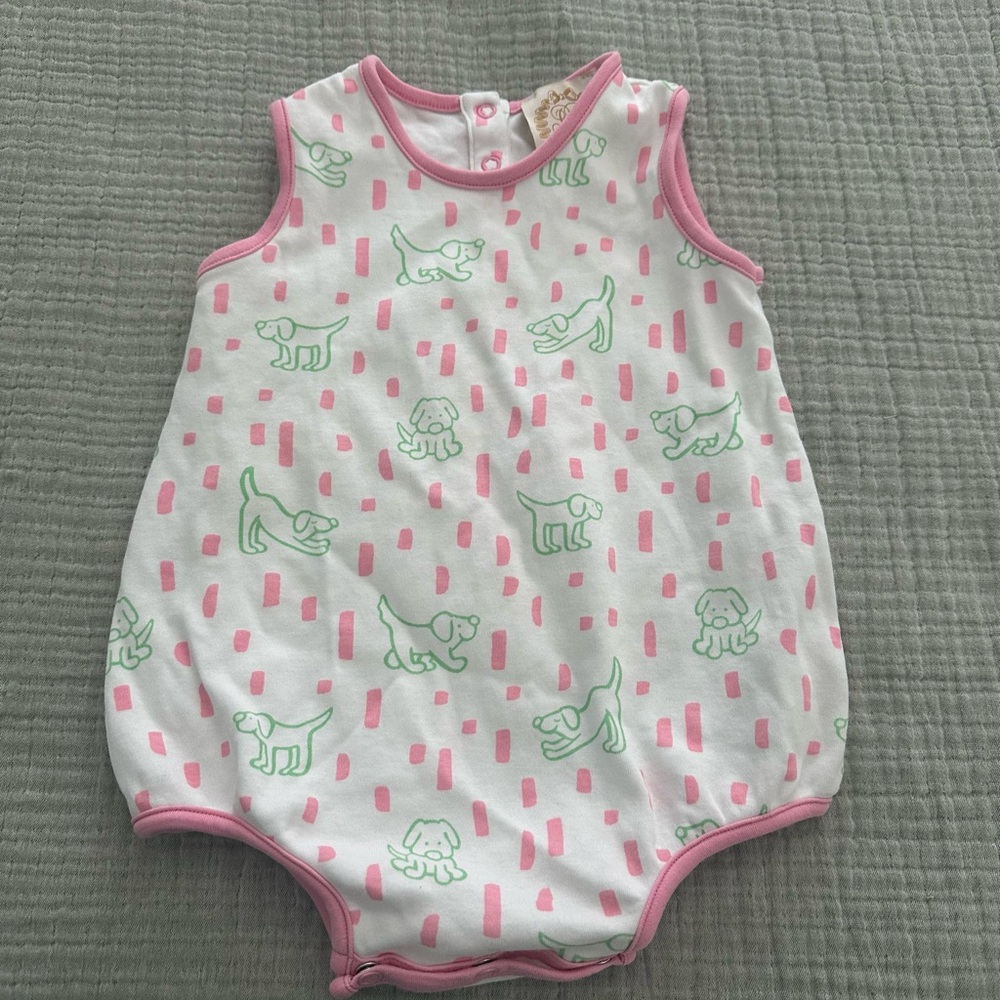 The Beaufort Bonnet Company Pink and Green Dog Print One Piece